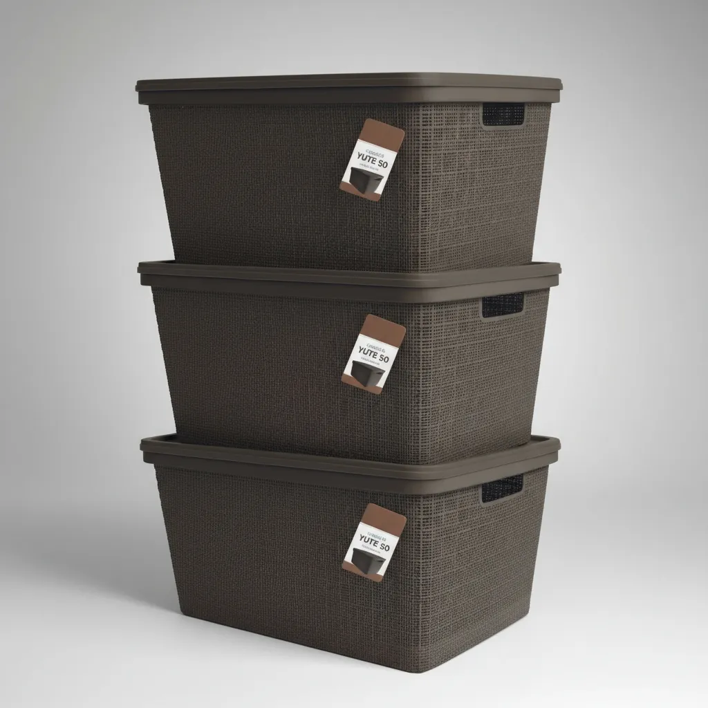 Pack Canasta C/tapa Plástico Yute 50l X 3 Organizador