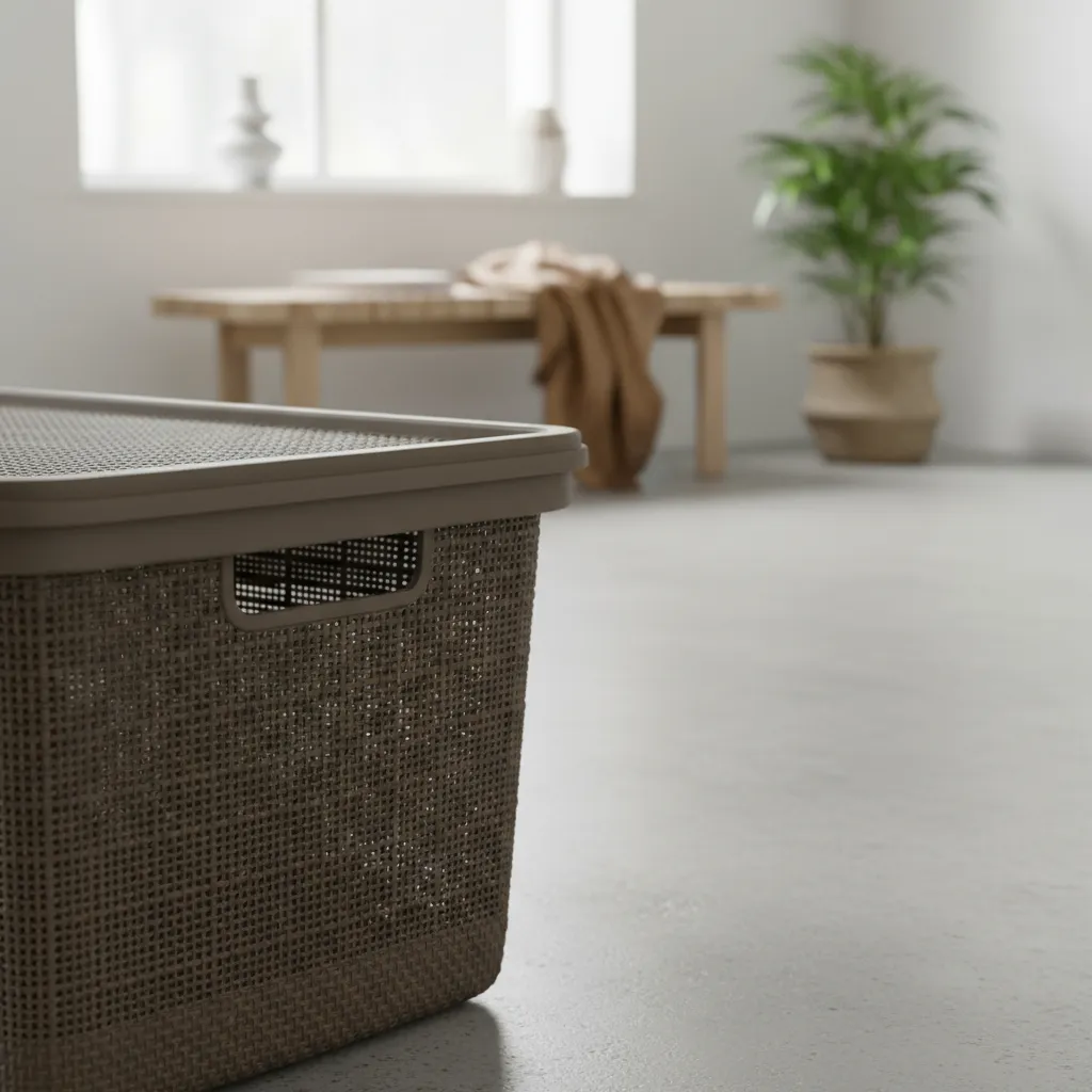 Canasta C/tapa Plástico Yute 49x32x25cm 30l Organizador