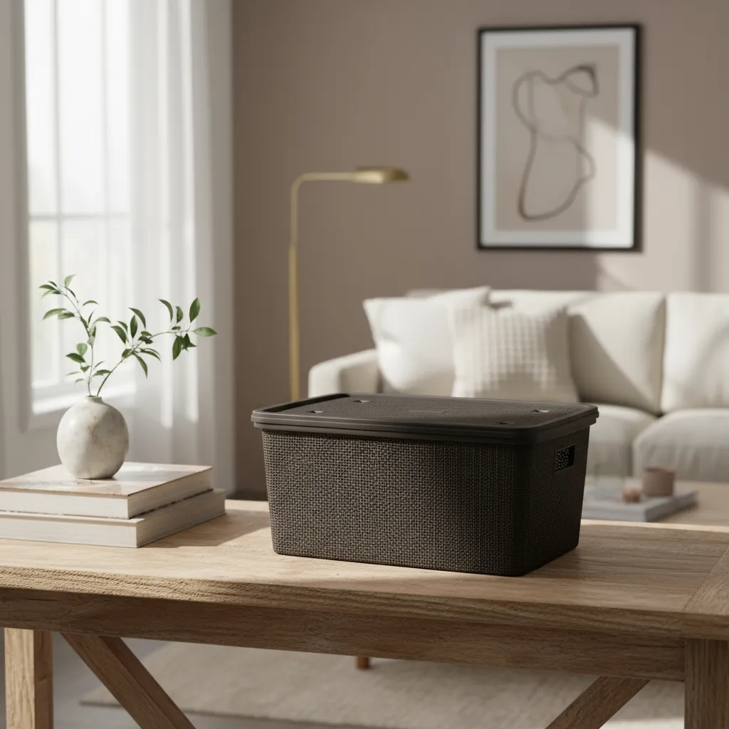 Canasta C/tapa Plástico Yute 49x32x25cm 30l Organizador