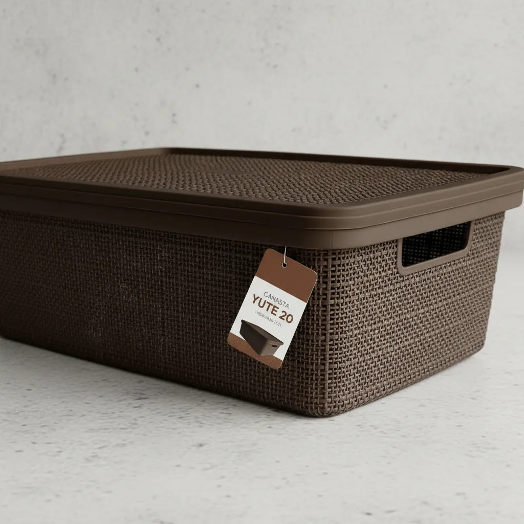 Pack Canasta C/tapa Plástico Yute 20l X 12 Organizador