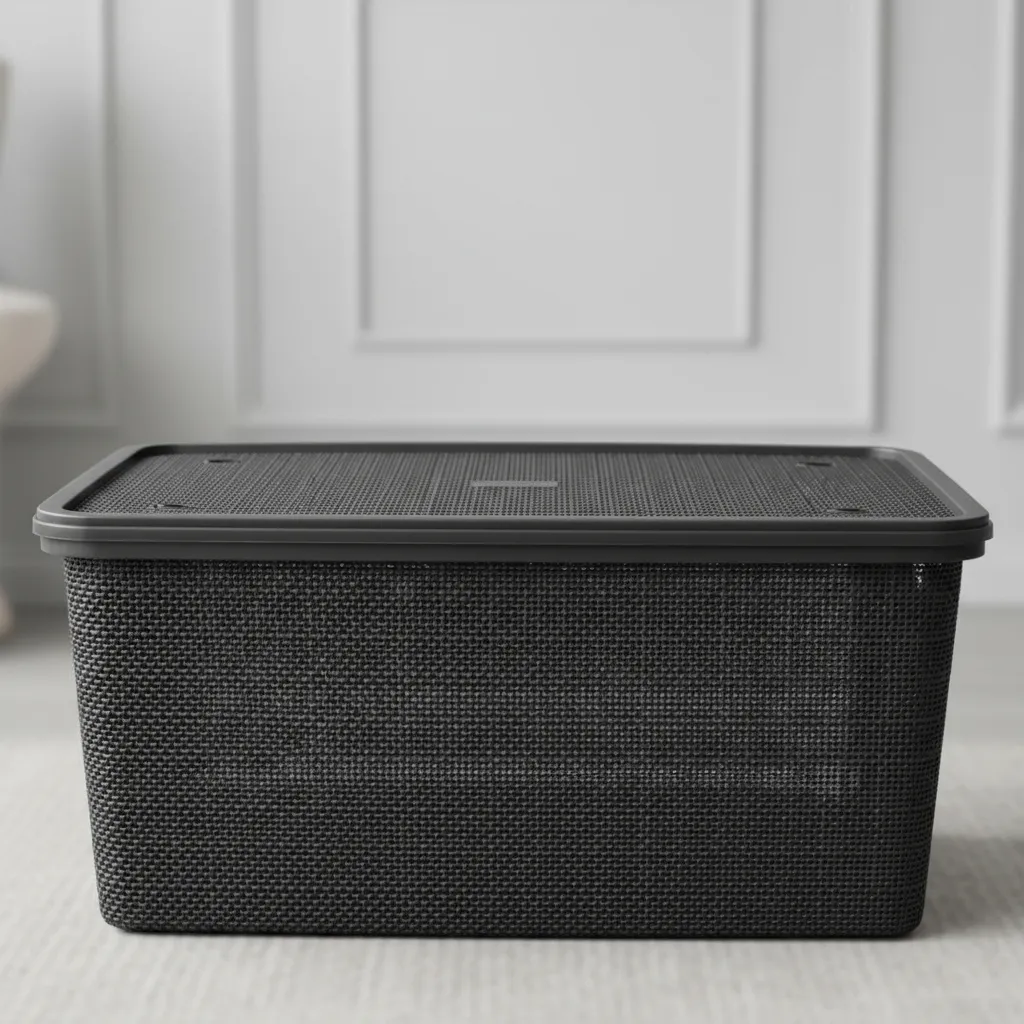 Canasta C/tapa Plástico Yute 58x40x26cm 50l Organizador