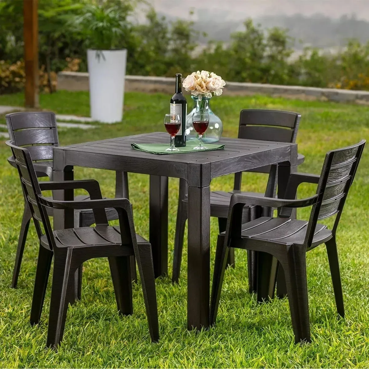 2 Mesa Para Living Comedor Oficina Terraza 80x80 Cm Modelo Roble Marca Reyplast