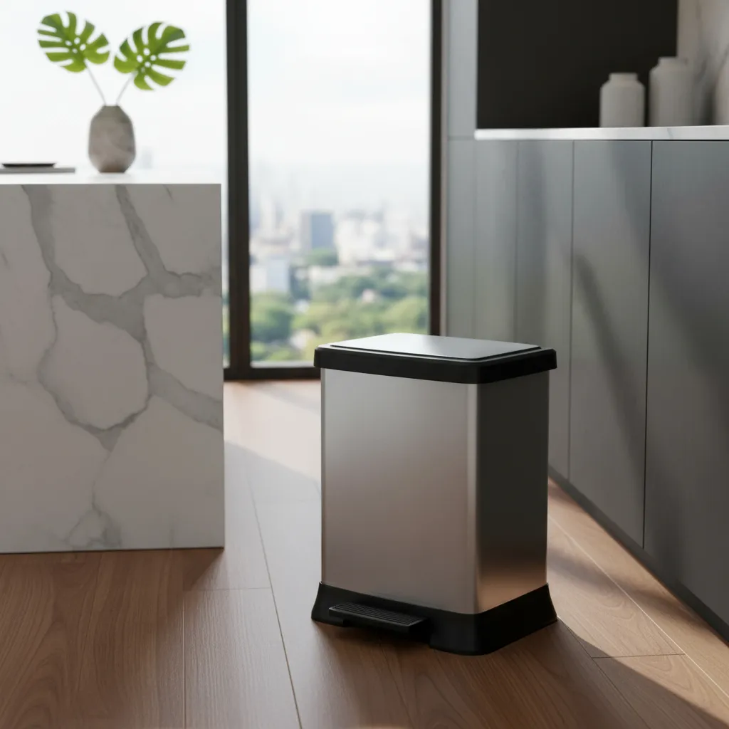 Cesto Tacho De Basura Pedal Plástico Metalizado Premium 40l Plateado