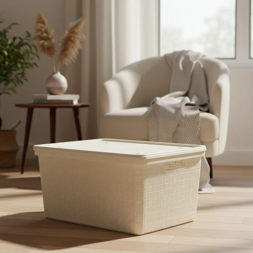 Canasta C/tapa Plástico Yute 58x40x26cm 50l Organizador