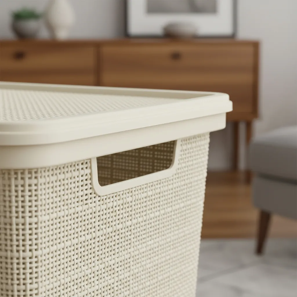 Canasta C/tapa Plástico Yute 49x32x25cm 30l Organizador