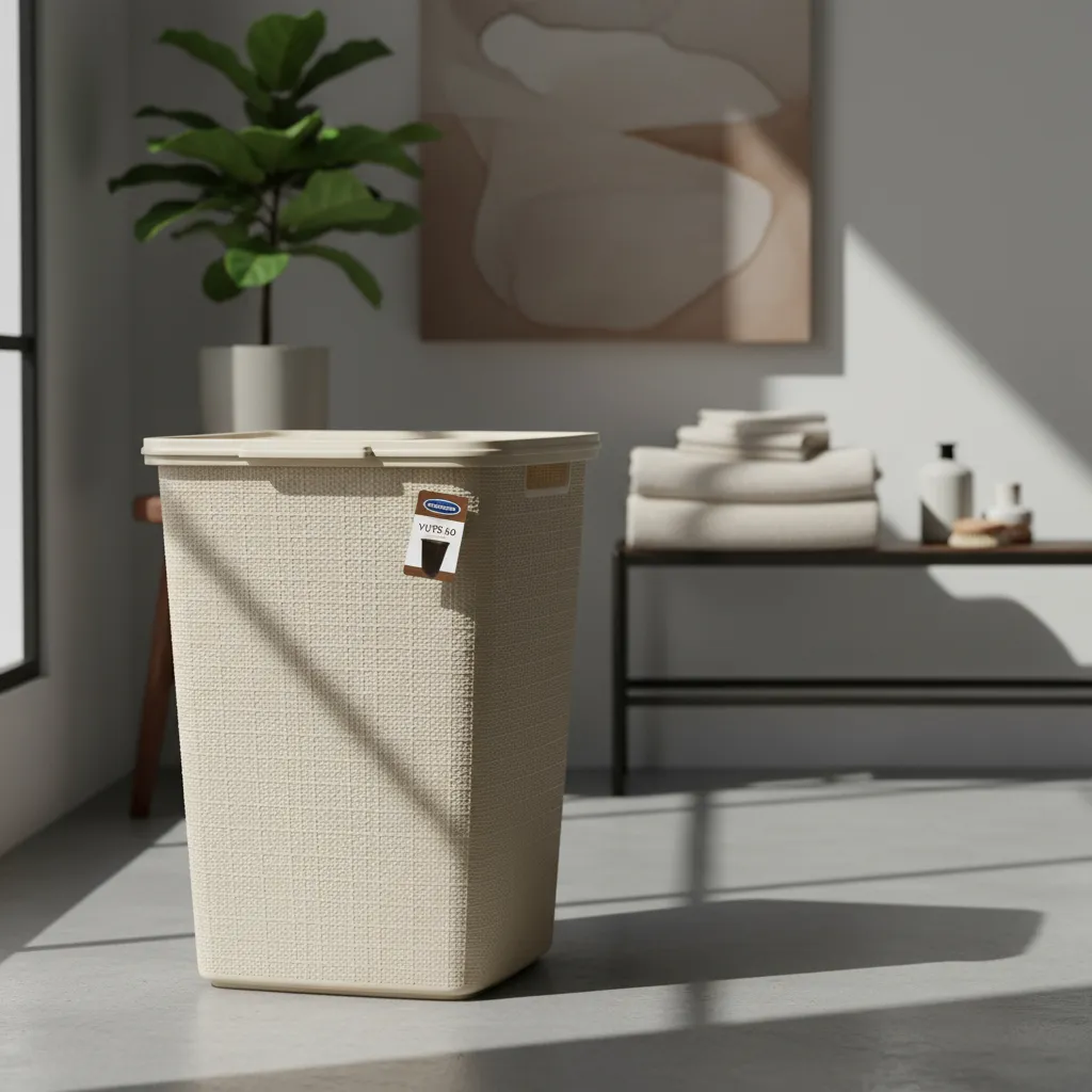 Cesto De Ropa Plástico C/tapa 60l Yute Grande