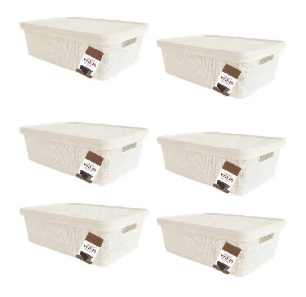 Pack Canasto Organizador X6 Simil Yute 20l Caja Organizadora