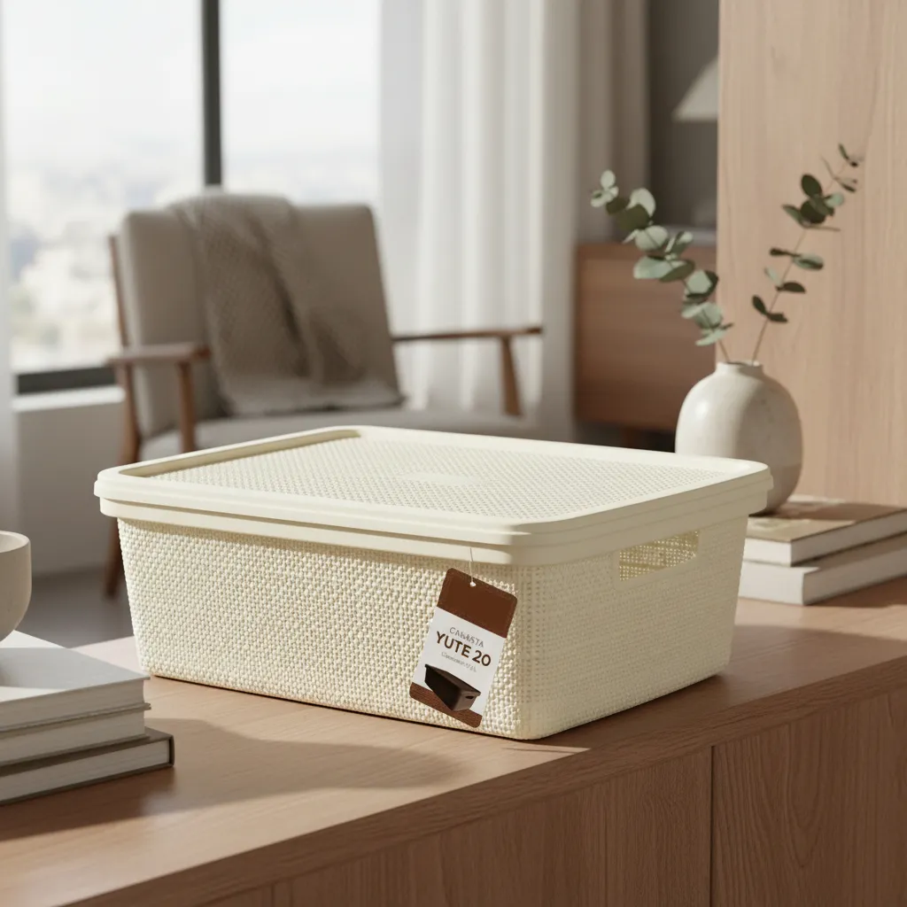 Pack Canasta C/tapa Plástico Yute 20l X 12 Organizador