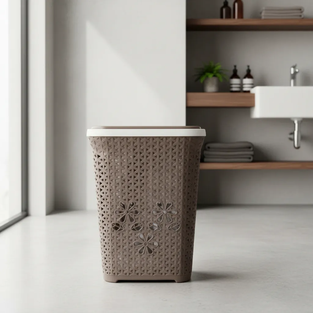 Cesto De Ropa Manija 65l Modelo Ratan Rectangular Flores Chocolate Cesto Ratan Grande