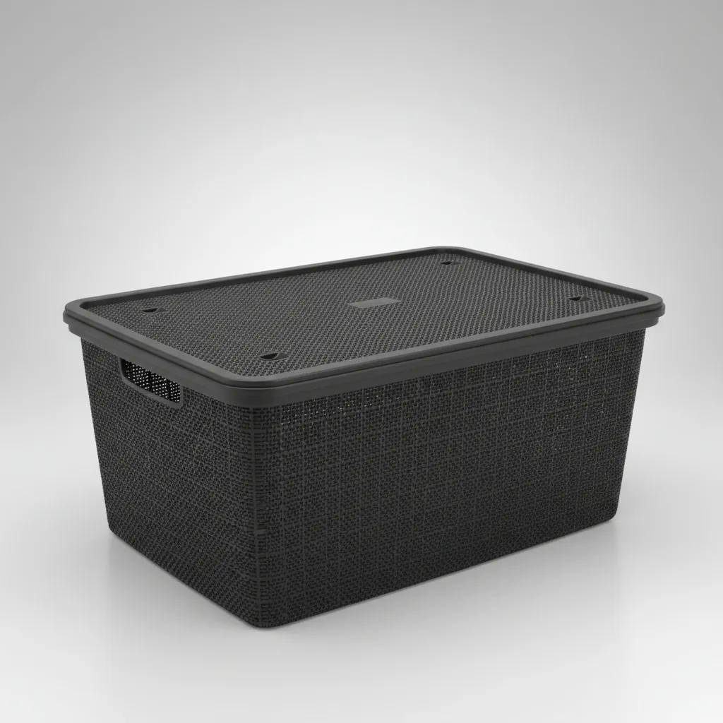 Canasta C/tapa Plástico Yute 58x40x26cm 50l Organizador