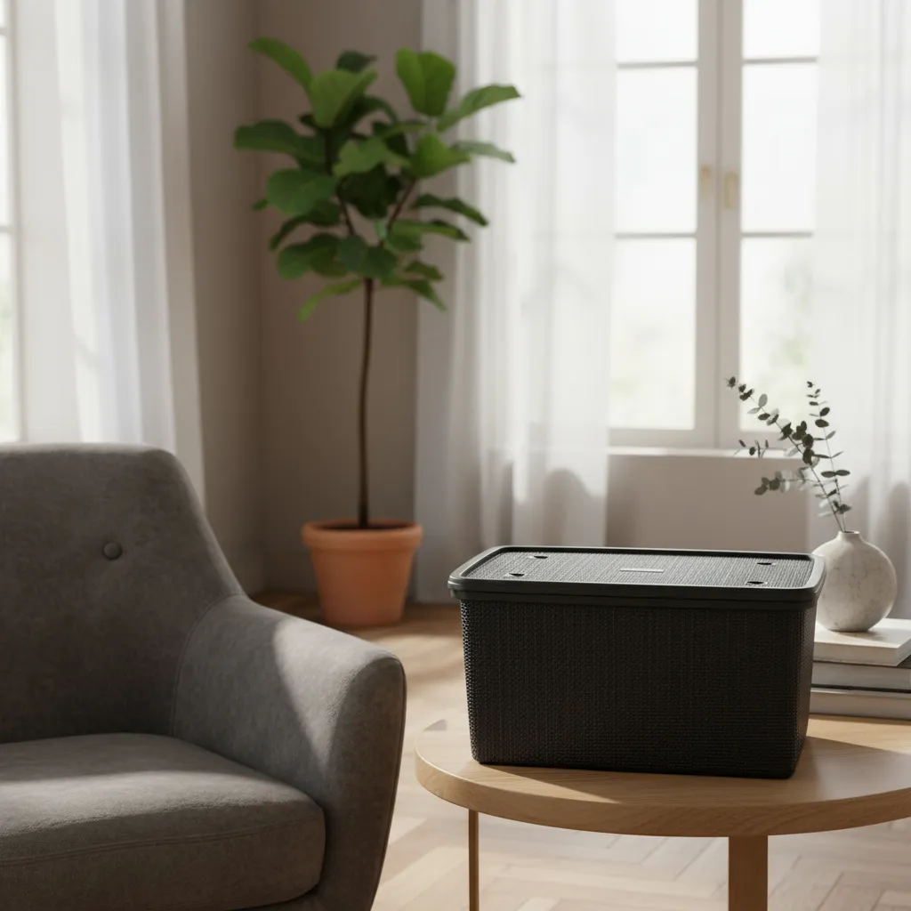 Canasta C/tapa Plástico Yute 49x32x25cm 30l Organizador