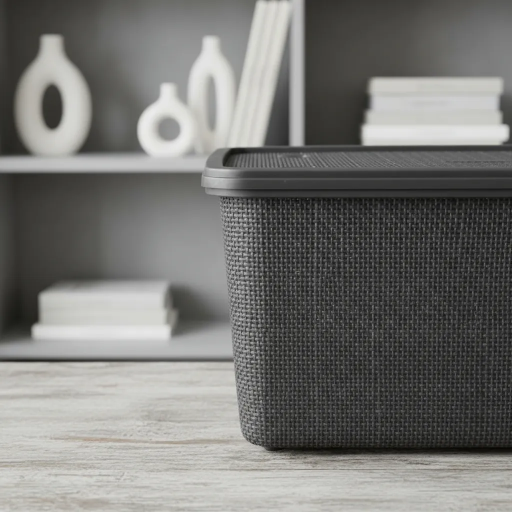 Canasta C/tapa Plástico Yute 49x32x25cm 30l Organizador