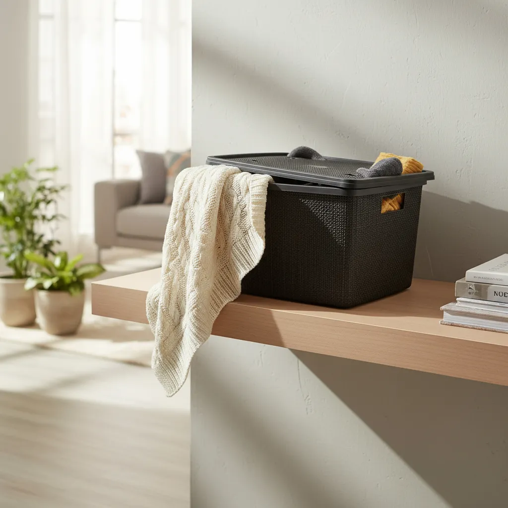 Canasta C/tapa Plástico Yute 49x32x25cm 30l Organizador