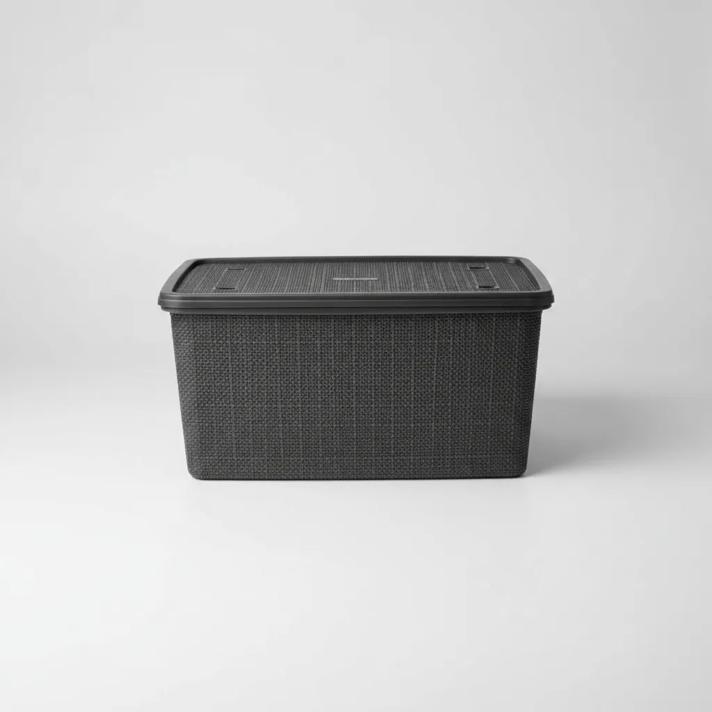 Canasta C/tapa Plástico Yute 49x32x25cm 30l Organizador