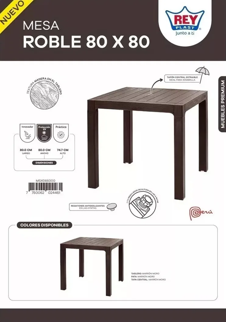 3 Mesa Para Living Comedor Oficina Terraza 80x80 Cm Modelo Roble Marca Reyplast