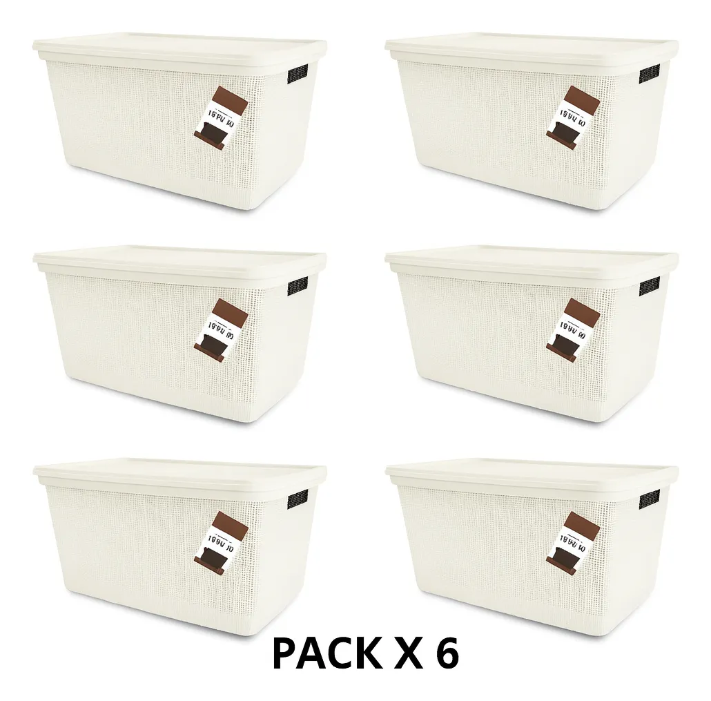 Pack Canasto Organizador X6 Simil Yute 30l Caja Organizadora