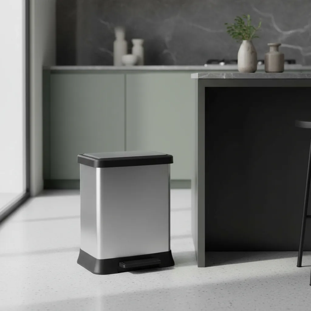 Cesto Tacho De Basura Pedal Plástico Metalizado Premium 40l Plateado