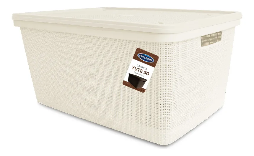 Canasta C/tapa Plástico Yute 58x40x26cm 50l Organizador