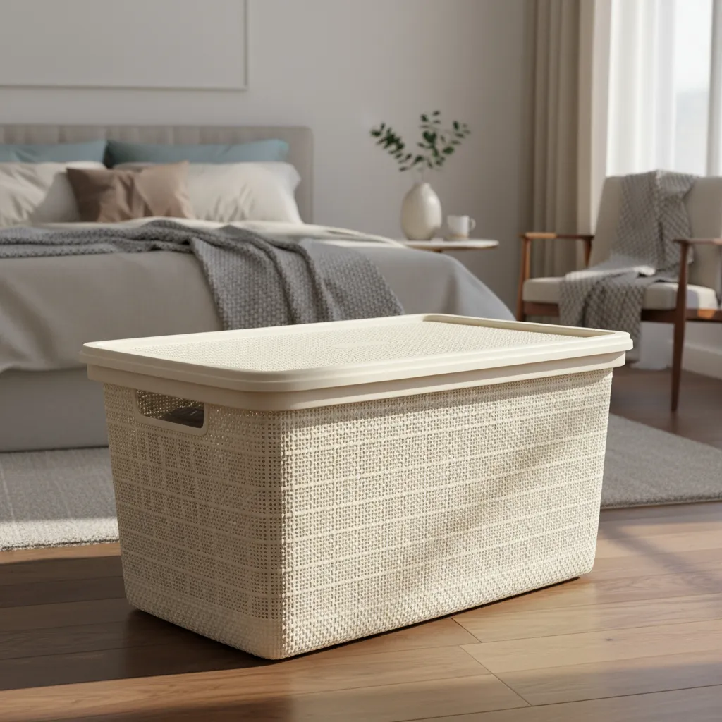 Canasta C/tapa Plástico Yute 49x32x25cm 30l Organizador