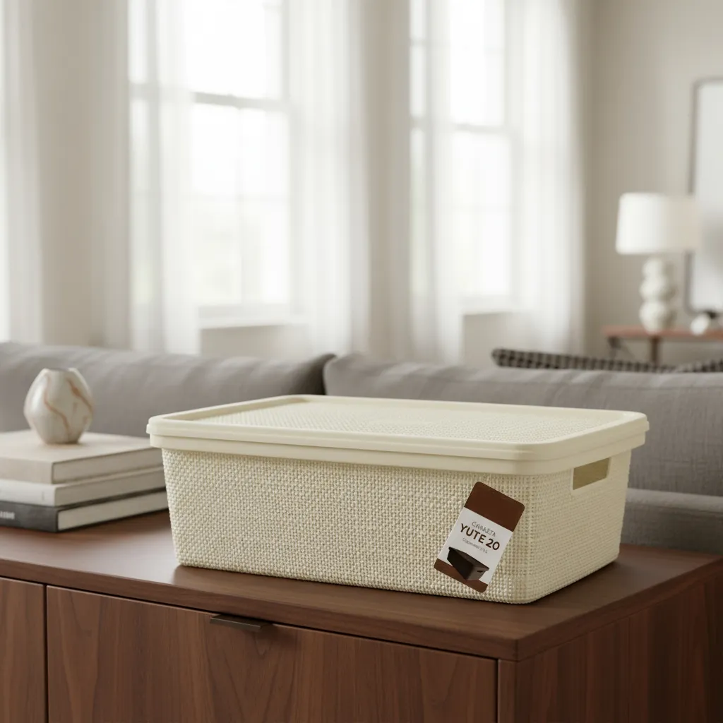 Pack Canasta C/tapa Plástico Yute 20l X 12 Organizador