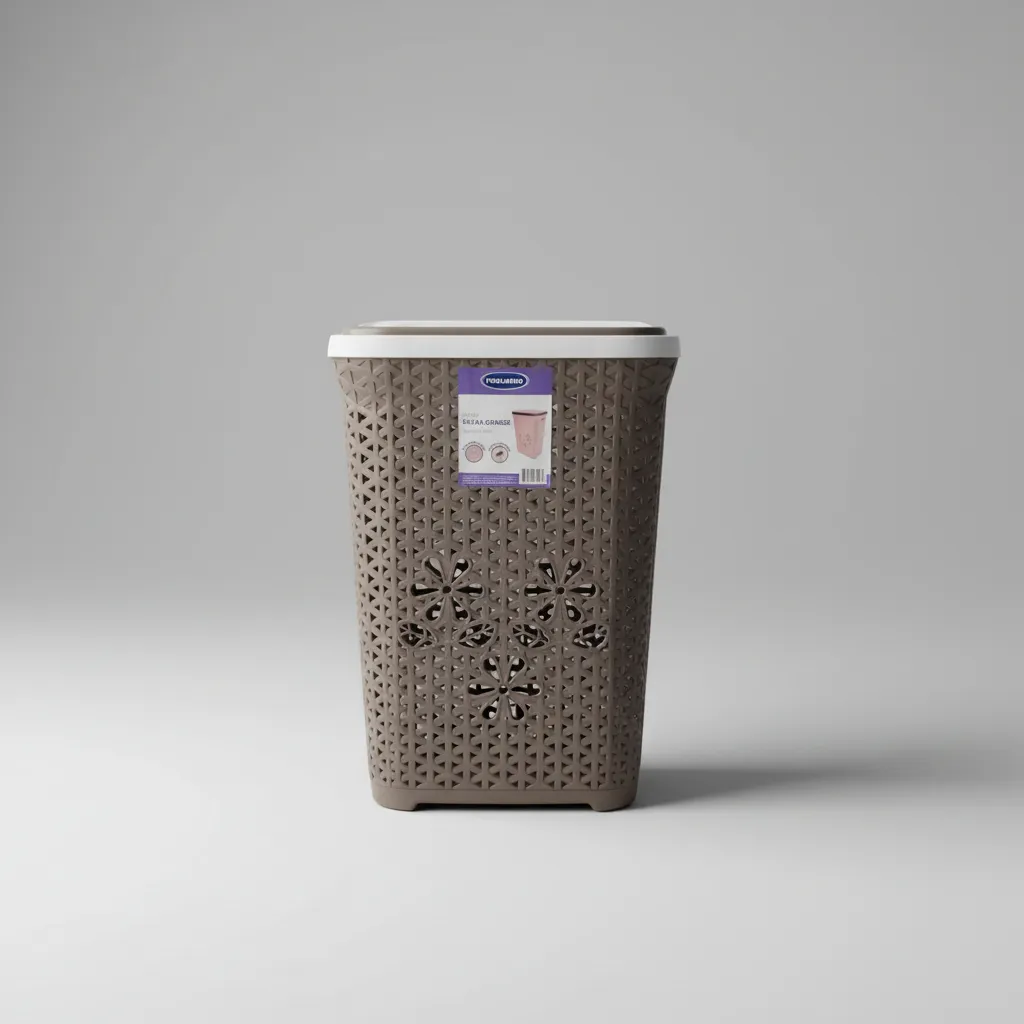 Cesto De Ropa Manija 65l Modelo Ratan Rectangular Flores Chocolate Cesto Ratan Grande