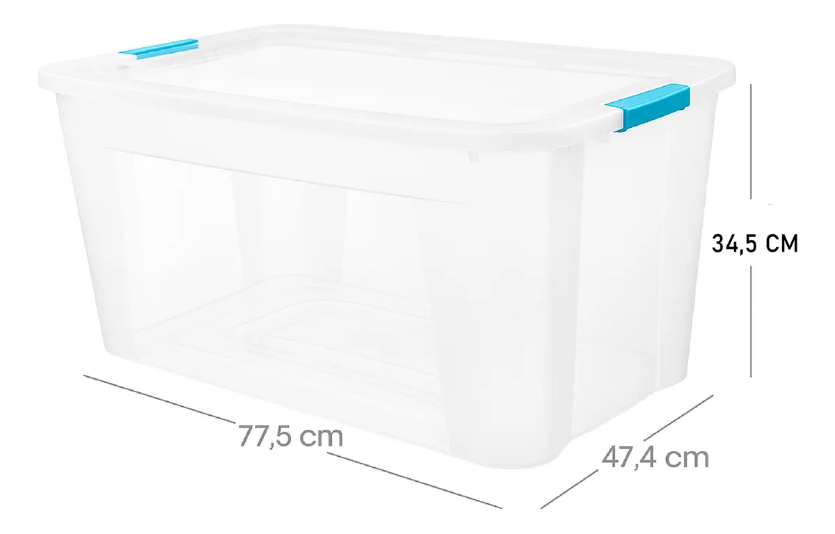 Caja Organizadora 92 L Transparente Premium Baúl Apilable Celeste Ultraforte
