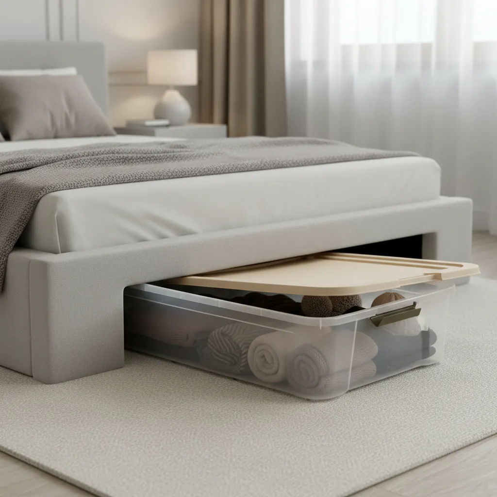 Caja Organizadora Plana 71l Bajo Cama Premium Baúl Ruedas Caqui Ultraforte