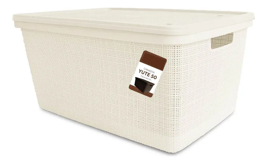 Pack Canasta C/tapa Plástico Yute 50l X 3 Organizador