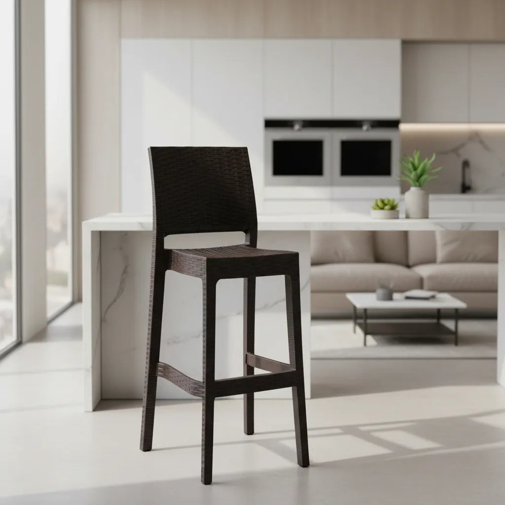 4 Silla Bar X2 Banqueta Alta Ratán Desayunador Premium Laqueado Chocolate