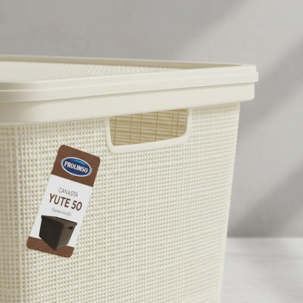 Canasta C/tapa Plástico Yute 58x40x26cm 50l Organizador