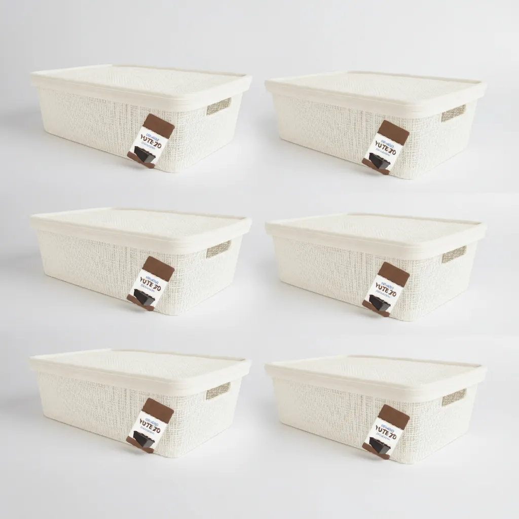 Pack Canasto Organizador X6 Simil Yute 20l Caja Organizadora