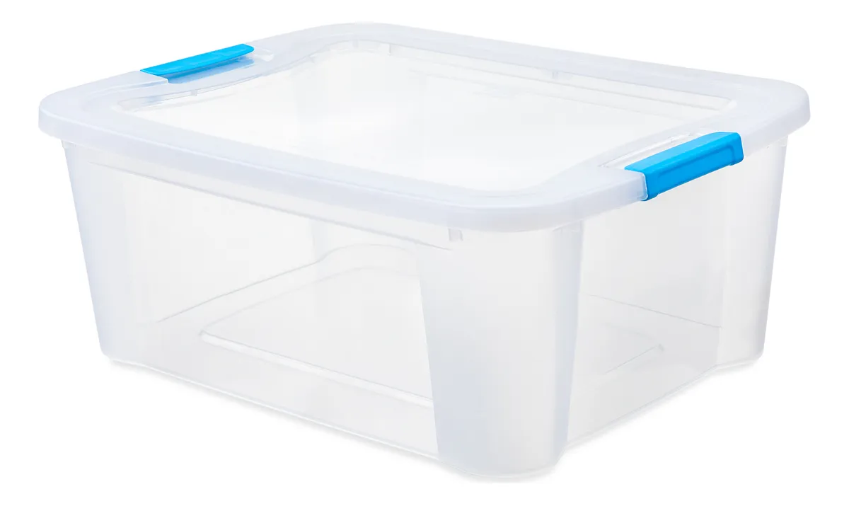 Pack Caja Organizadora 46l Plástico X3 Premium Apilable Celeste Caja Ultraforte 46 L