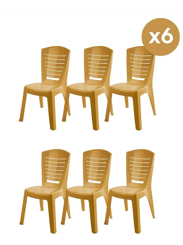 Pack Silla De Plástico X6 Dorado Premium Jardín Exterior Dorado Oscuro Noa
