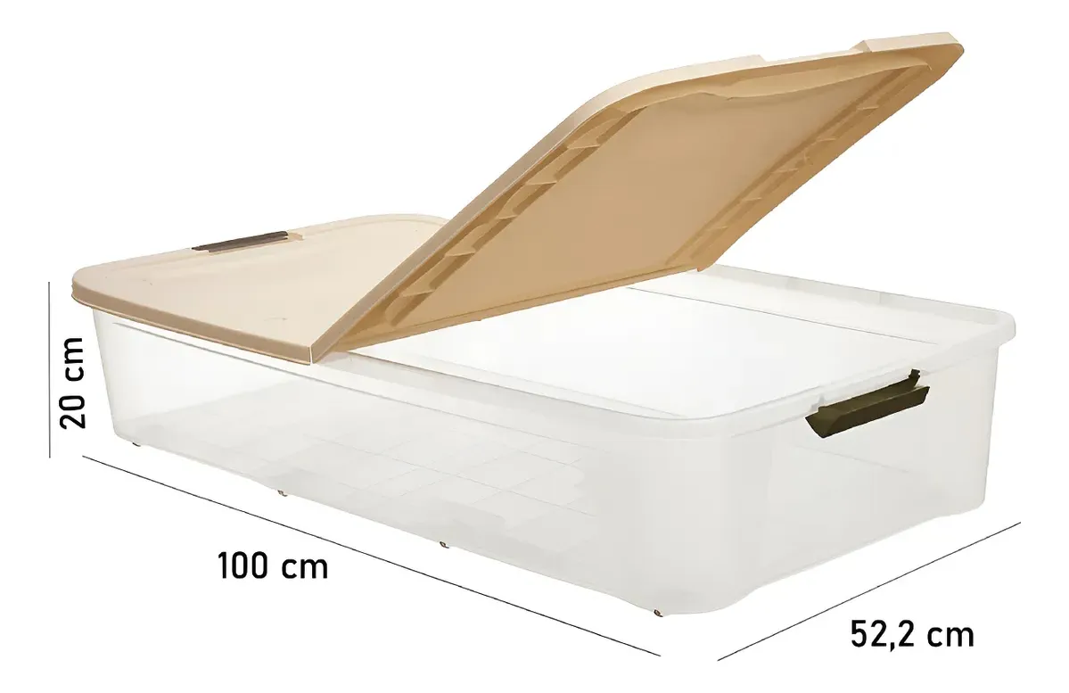Caja Plástica Ultraforte 71l Bajo Cama Premium Baúl Ruedas Caqui