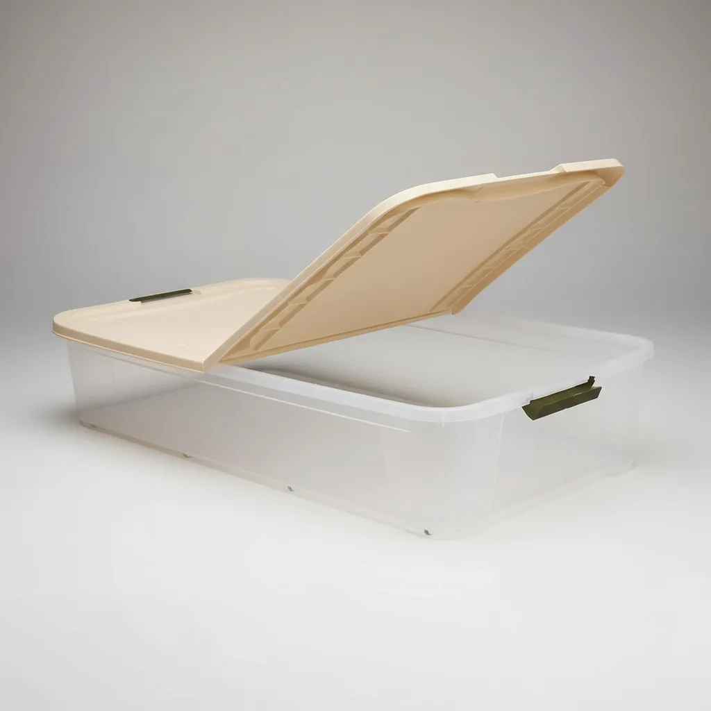 Caja Organizadora Plana 71l Bajo Cama Premium Baúl Ruedas Caqui Ultraforte