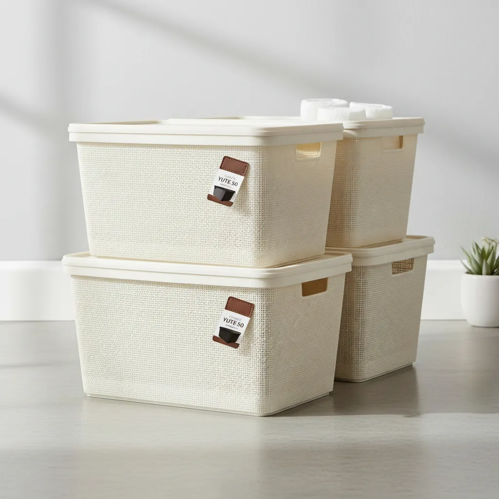 Pack Canasta C/tapa Plástico Yute 50l X 3 Organizador