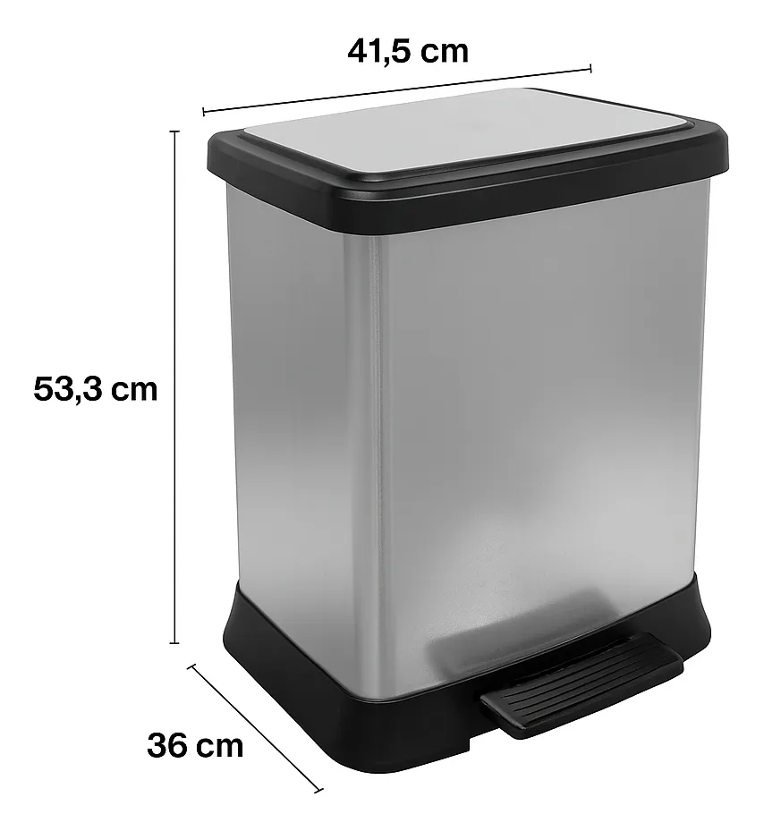 Cesto Tacho De Basura Pedal Plástico Metalizado Premium 40l Plateado