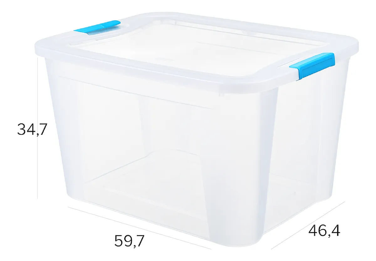 Caja Organizadora 68l C/ Tapa Broche Apilable Premium Baúl Transparente Ultraforte