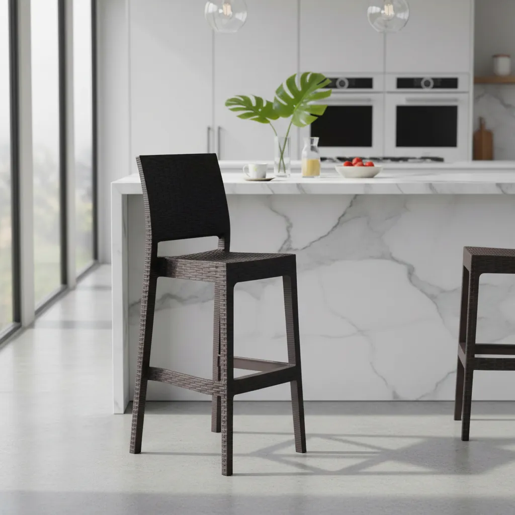 5 Silla Bar X2 Banqueta Alta Ratán Desayunador Premium Laqueado Chocolate