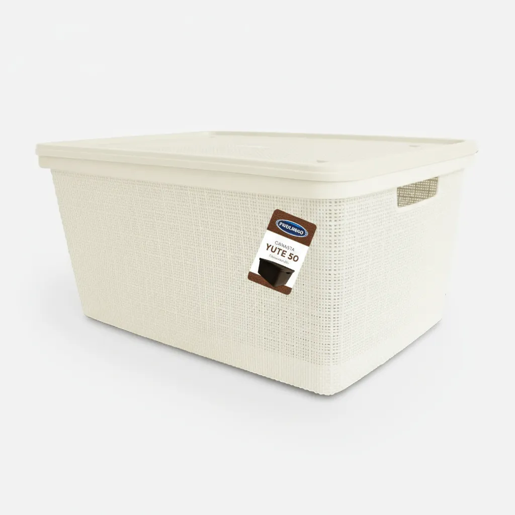 Canasta C/tapa Plástico Yute 58x40x26cm 50l Organizador