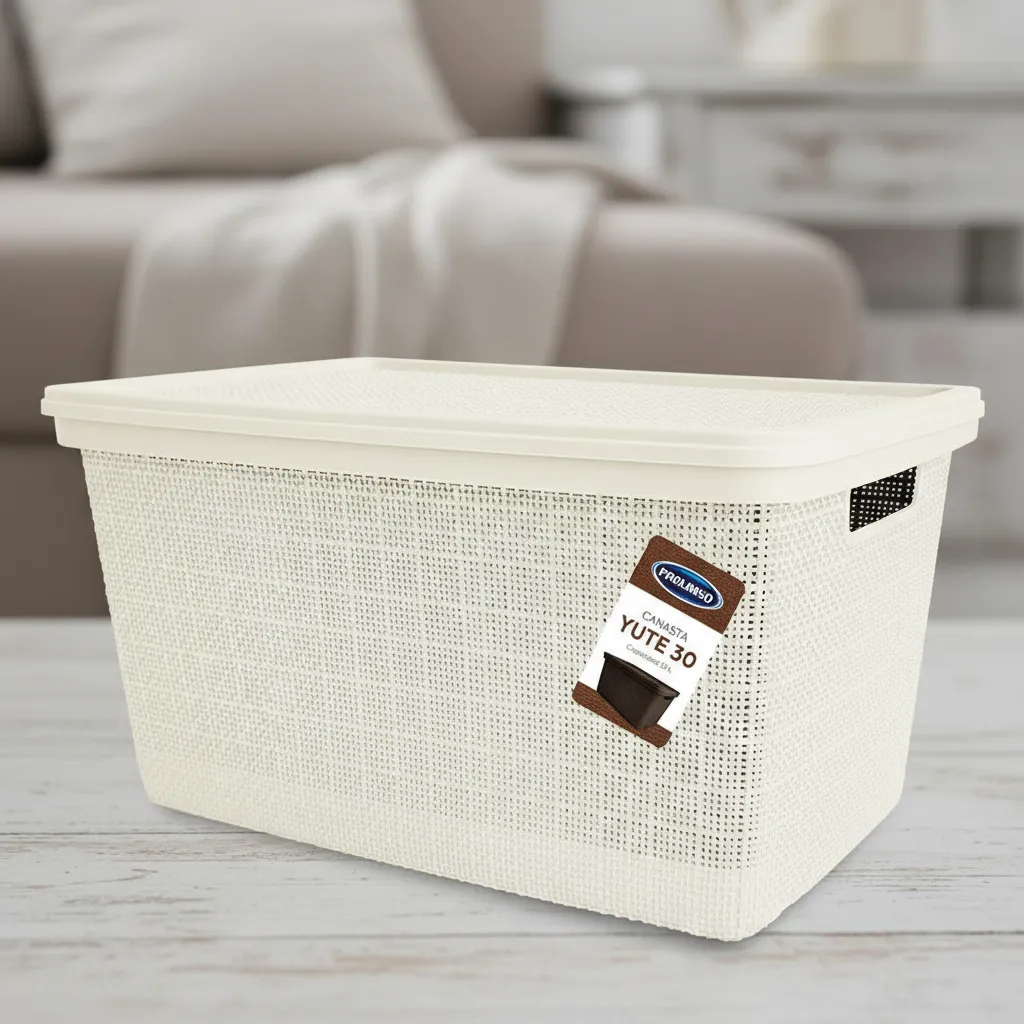 Canasta C/tapa Plástico Yute 49x32x25cm 30l Organizador