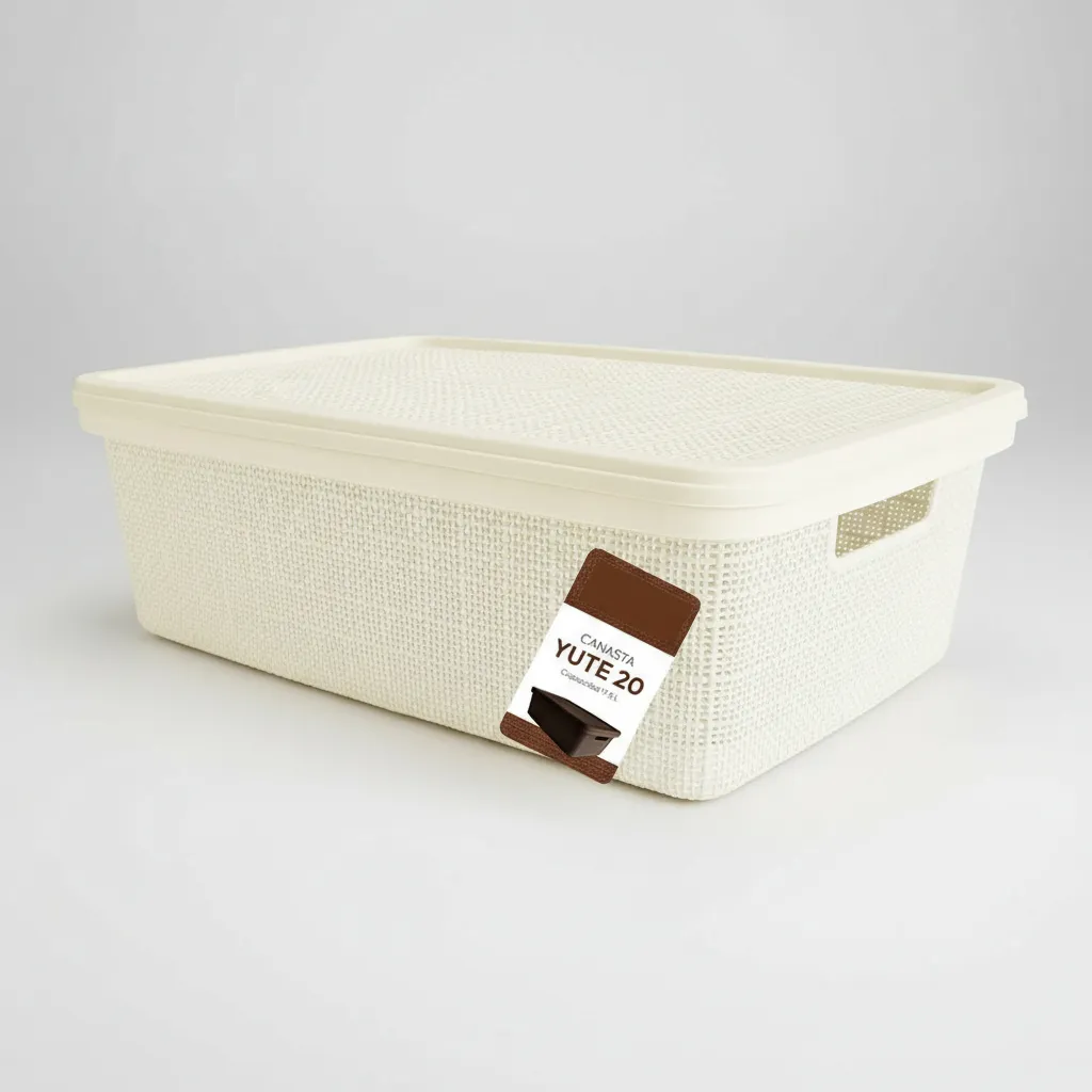 Pack Canasta C/tapa Plástico Yute 20l X 12 Organizador