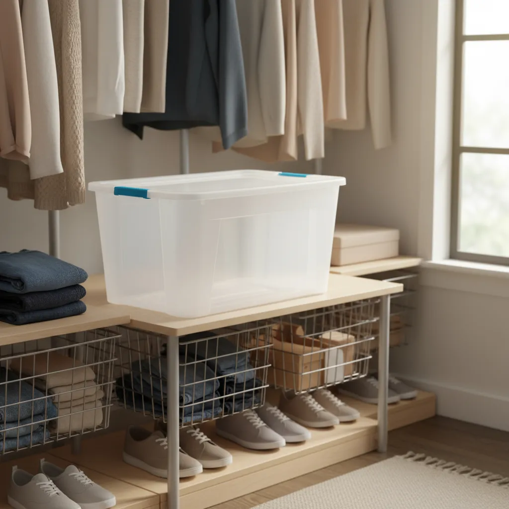 Caja Organizadora 92 L Transparente Premium Baúl Apilable Celeste Ultraforte