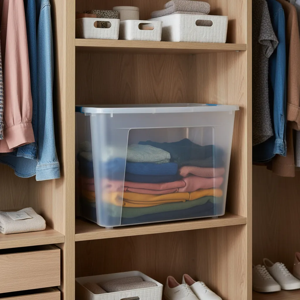 Caja Organizadora 120 L Plástico Premium Baúl Apilable  Ropa Celeste Ultraforte