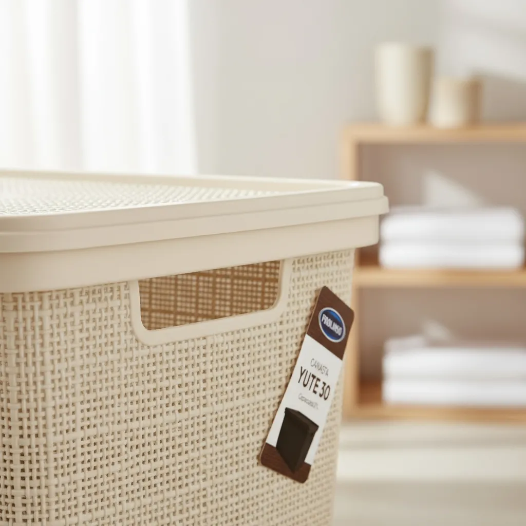 Canasta C/tapa Plástico Yute 49x32x25cm 30l Organizador