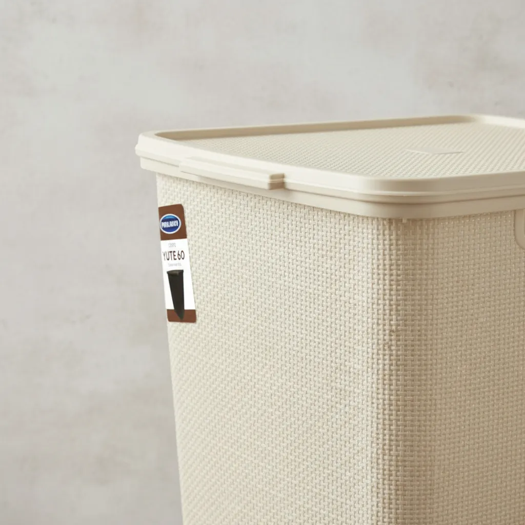 Cesto De Ropa Plástico C/tapa 60l Yute Grande