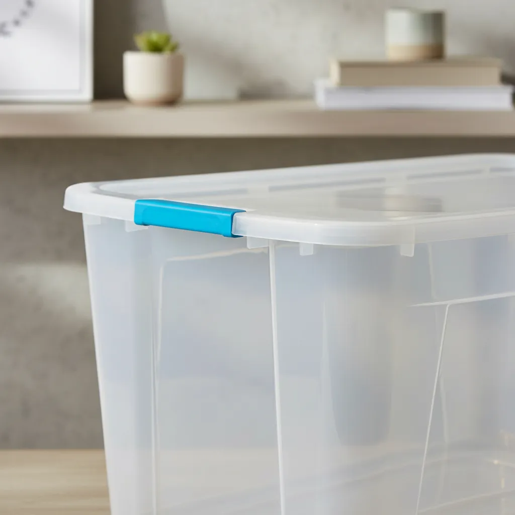 Caja Organizadora 92 L Transparente Premium Baúl Apilable Celeste Ultraforte