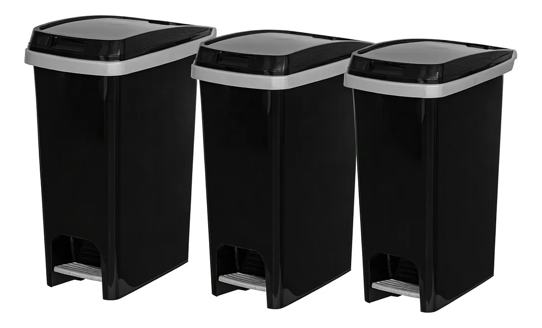 Pack Cesto Tacho Basura X3 Papelera Pedal 12.5l C/sujetador