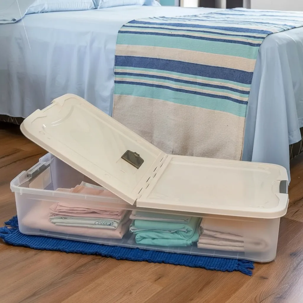 Caja Organizadora Plana 71l Bajo Cama Premium Baúl Ruedas Caqui Ultraforte