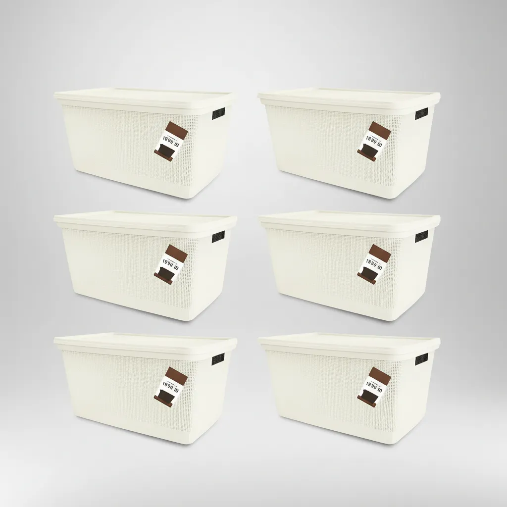 Pack Canasto Organizador X6 Simil Yute 30l Caja Organizadora